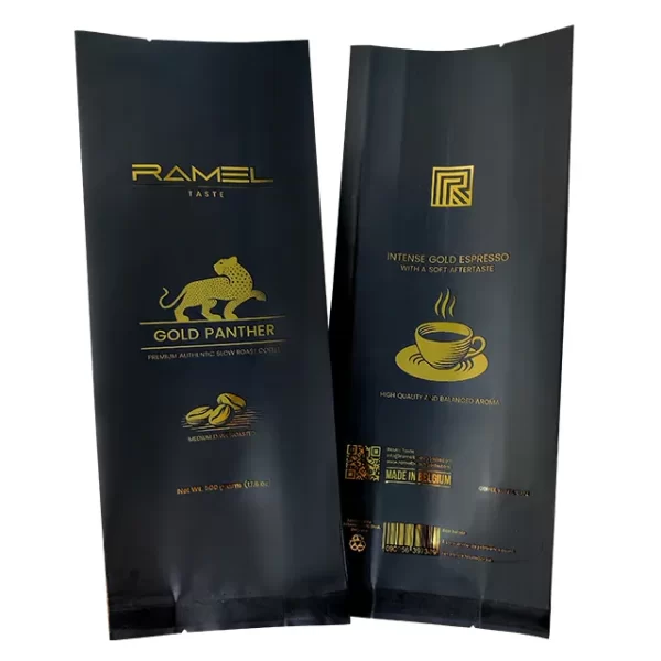 Custom Side Gusset Coffee Bags with Gold Stamping1