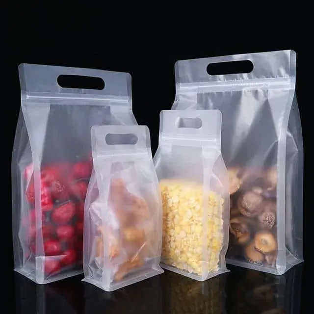 Großhandel flachen Boden Tasche mit Reißverschluss und Griff Transparent & Matte Finish