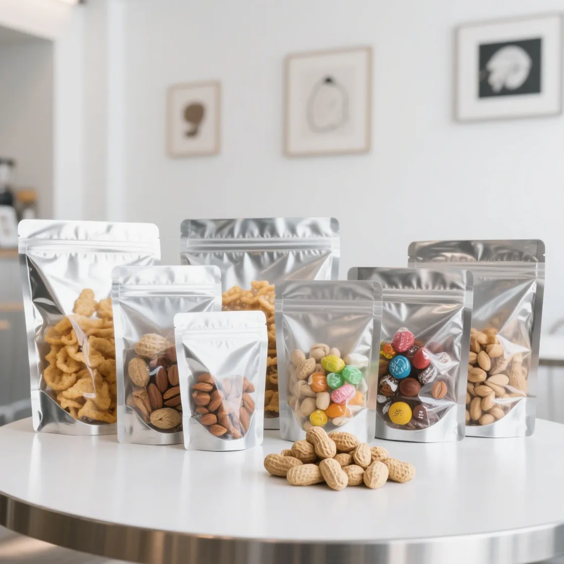 حقيبة الوقوف بالجملة مع رقائق ألومنيوم ونافذة عرض