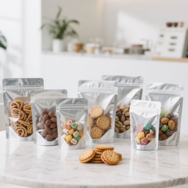 حقيبة الوقوف بالجملة مع رقائق ألومنيوم ونافذة عرض