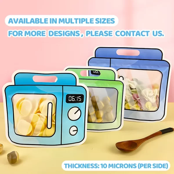 Wholesale Microwave-Shaped Stand Up Pouch Food Storage Bags Transparent Window