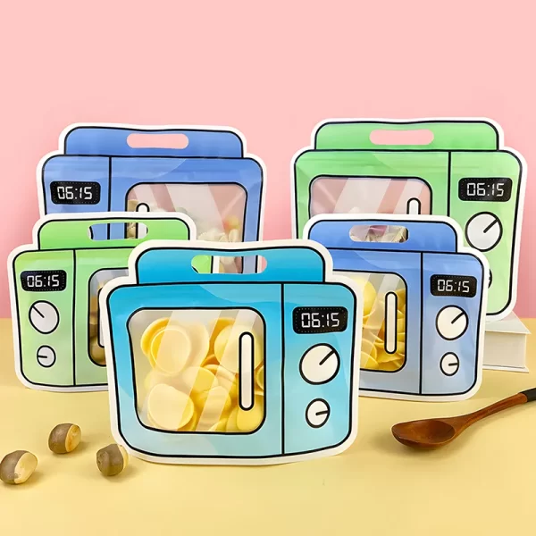 Wholesale Microwave-Shaped Stand Up Pouch Food Storage Bags Transparent Window